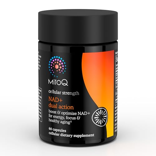 MitoQ NAD+ Dual Action Supplement - NAD+ Supplement with Nicotinamide Riboside (NR) Niacinamide Resveratrol & PQQ - Supports Cellular Energy Focus Mental Clarity & Healthy Aging (60 Capsules)