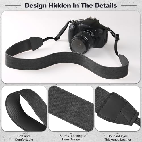 Image of Universal Camera Strap - Camera Neck Strap, Adjustable Shoulder Straps Compatible with Canon, Fujifilm, Nikon, Olympus, Panasonic and other SLR and mirrorless cameras - Black