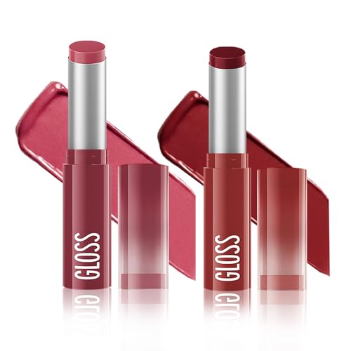 Image of 2Pc Butter Lipstick Tinted Lip Balm, Shine Moisturizing Plumper Lipstick for Women, Natural Nourishing Hydrating Lip Gloss Stain for Dry Lips, Lightweight Lip Liner Care Vegan Makeup, 02 & 03