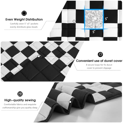 Black Checkered Weighted Blanket for Adults 12lbs, 48"x72", Twin Full Size Cooling Plaid Heavy Throw Blanket for 110-130lbs, Microfiber Soft Thick Big Blankets Weighted Comforter Gift for Sleeping