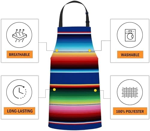 oFloral Mexican Colorful Stripes Apron Unisex Adjustable Bib Apron Cooking Kitchen Chef Women Men Aprons for Home Kitchen, Restaurant,Coffee House,Shop,Garden