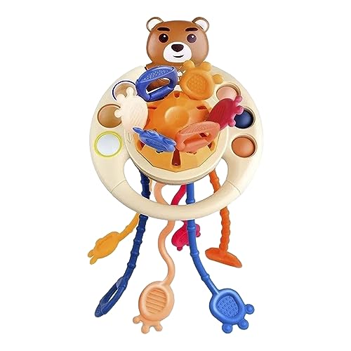 Image of Kidology Pull String Toy for Babies 6+ Months Teething Strings Sensory Montessori Toys Baby Girl,Travel Toy for 6+Months Boy Food Grade Silicone Fine Motor Skills Toy for Toddlers (Bear), Multicolor