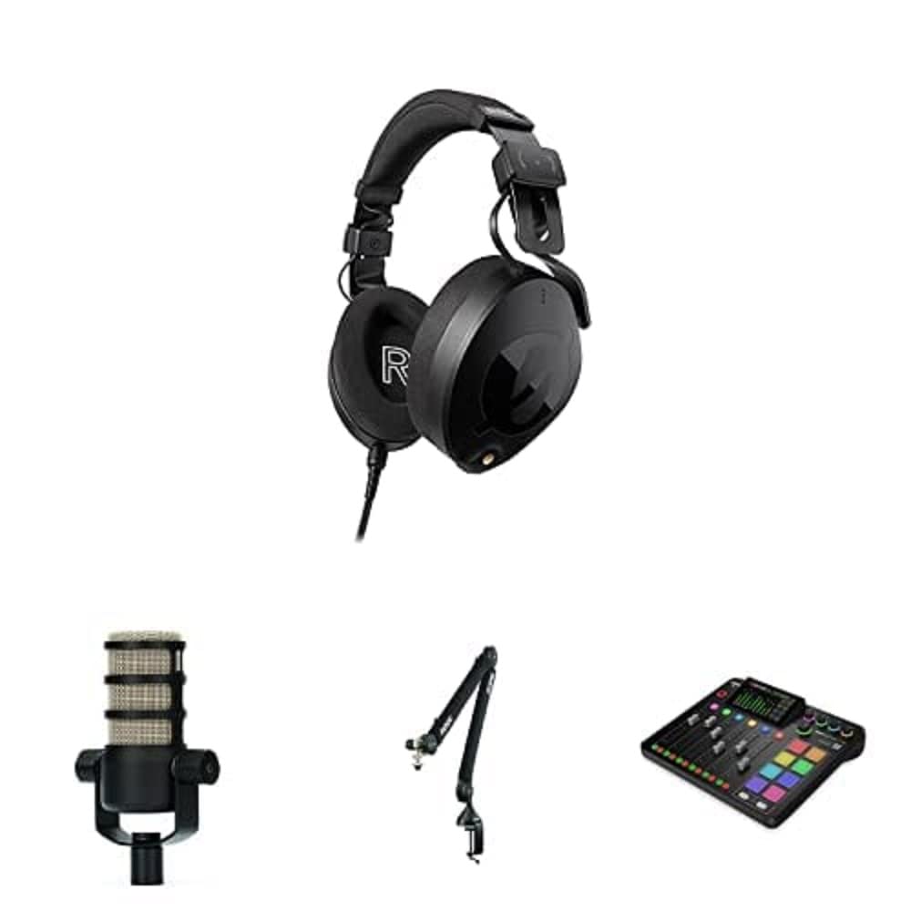RØDE Bundle 4x NTH-100 Headphones, RØDECaster Pro II, 4x PodMics & 4x PSA1+ Ultimate Professional Podcasting Solution – 4 Person Recording Bundle