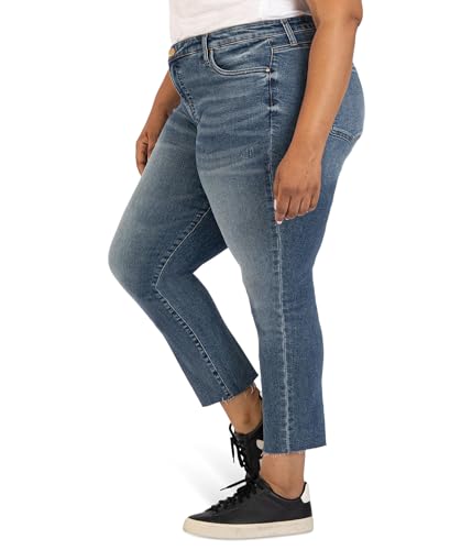 KUT from the Kloth Plus Size Reese High-Rise Fab Ab Ankle Straight Raw Hem in Reborn2