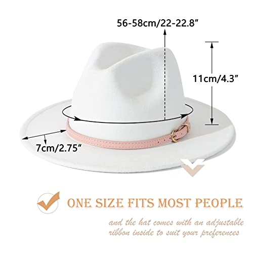 Lisianthus Women White Fedora Wide Brim Panama Hats With Color Belt Buckle (Pink) #TOP4