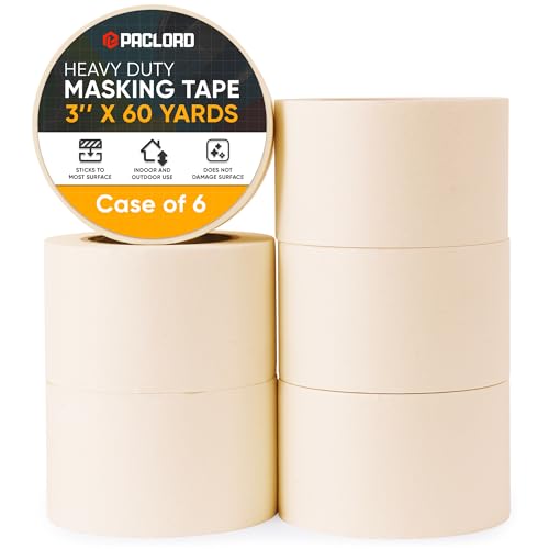 Image of 3 inch x 60 Yard Beige Paper Tape (Pack of 6) - Multi-Purpose Painter's Masking Tape for Home and Professional Use - for Painters, Construction, or DIY Crafts - Smooth and Easy Removal