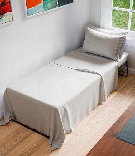 Image of Cot Sheet Set, 30 inch x 75 inch - Easy-Fit Cot Size Mattress Sheets - Light Grey | Ideal for Narrow Twin, Camper Bunk, RVs, Twin Bunks, Day Care & Camping Cots, Cot Size Fitted Sheet fits 6 inch to 10 inch Mattresses