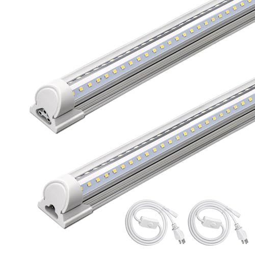 Image of Barrina T8 LED Shop Lights 4FT, 40W 5500LM 6500K, 2 Pack, High Output Tube | 4 Foot for Garage Workshop and Workbench, Super Bright White, Ceiling& Hanging, Linkable to 6, Aluminum, V Shape, Clear Cover