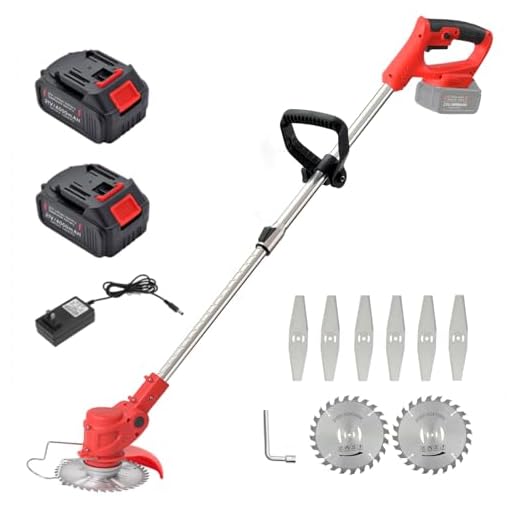 Weed Wacker Cordless Electric Brush Cutter Stringless Weed Eater with 2 Types Blades 2 Batteries Lightweight for Garden Yard Lawn Trimming/Pruning,1 Charger