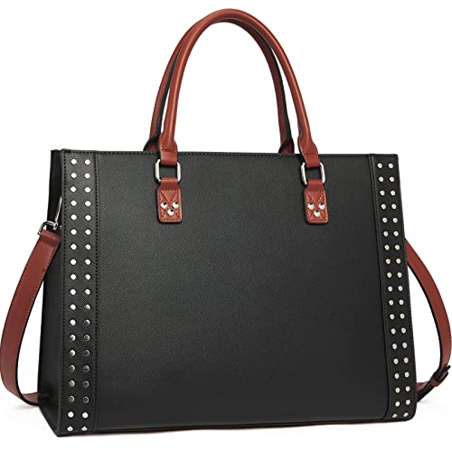 Image of BROMEN Women Leather Briefcase 15.6 inch Vintage Laptop Shoulder Bag Business Tote Work Handbag