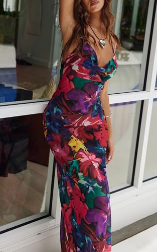 Image of PRETTYGARDEN Women's 2026 Summer Floral Spaghetti Strap Maxi Dress Stretch Sexy Bodycon Dress Backless Slip Long Dresses