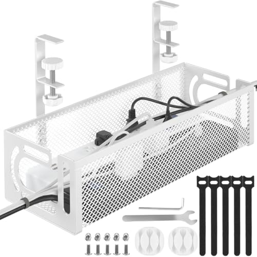 Nyganmelloz Under Desk Cable Management Tray Waterproof & Rustproof Cable Organizer Bracket No Drill 15.3 Cable Tray with Clamp for Desk Wire Management Desk Cable Management Box for Office Home