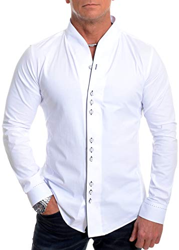 D&R Fashion Formal Shirt Hommes avec Double Poignets Band col Grand-p?re et passepoils Contrastants