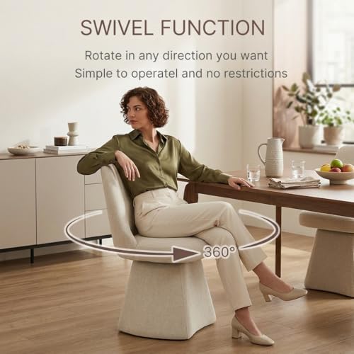 Image of KISLOT Swivel Dining Chairs Set of 2, Upholstered Mid Century Modern Deskchair with High Back, Linen Fabric Kitchen Chairs for Dining Room, Bedroom, Dressing Room, Linen