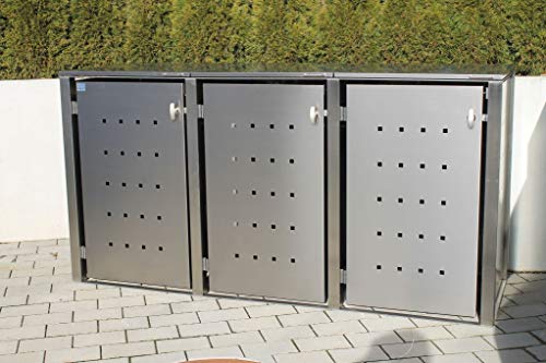 Kirchberger Universal Metal Wheelie Bin Box 240 Litres and 120 Litres Stainless Steel 3 Box Lockable Handle Lockable with Mounting Set Folding Roof