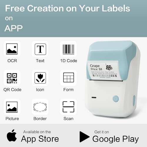Image of LMASBLTER B1 Label Maker 2 Inch Bluetooth Thermal Label Printer for Barcode, Address, Labeling, Logo, Clothing, Jewelry, Retail, Mailing, Support with Phones&PC, Easy to Use for Office & Home-Blue