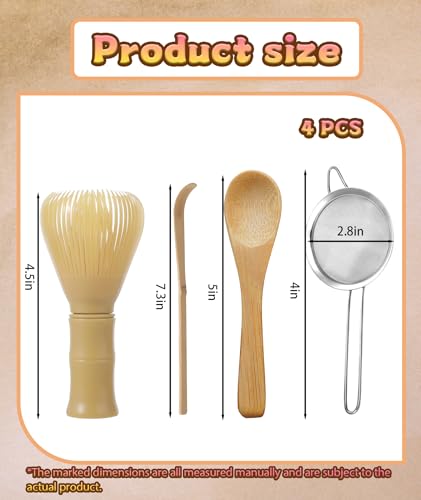 Image of 5Pcs Whisk, Set, Kit for Traditional Tea Ceremony Hand Blender Mixer Whisk for Stirring Whisk Set Includes Scoop Tea Spoon and Sifter (Wood(4 Pcs))