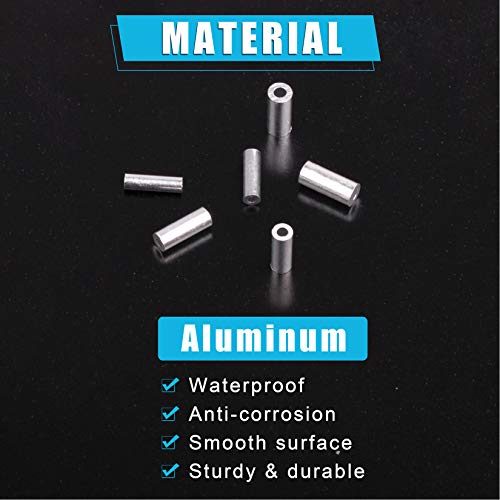 JSHANMEI Fishing Aluminum Crimp Sleeves Kit, Single Barrel Oval Crimp Sleeves Aluminum Crimping Loop Sleeves Fishing Line Tube Connector Wire Leader Rigging Tackle