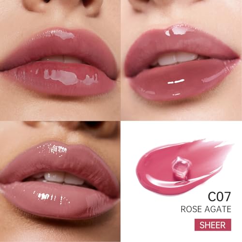 Catkin Lip Plumper Gloss, Tinted Lip Serum with Hyaluronic Acid & Jojoba Oil, Non-sticky Volumizing Hydrating Formula for a High Shine Maximum 3D Look, Plump & Soft Lips 0.12 Fl Oz - C07 Rose Agate - Image 3