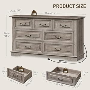 7 drawer dresser for bedroom wooden vintage chest of drawers 54 long drawer dresser with charging station farmhouse storage dresser for bedroom living room hallway greige  urban country home decor