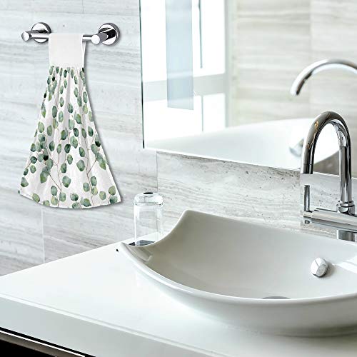 Yyzzh Watercolor Green Floral Pattern Eucalyptus Round Leaves Branch Silver Dollar Eucalyptus Kitchen Hand Towels With Hook & Loop Set Of 2 Absorbent Bath Hand Towel Hanging Tie Towel #TOP6
