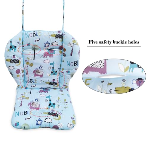 Image of Kocpudu High Chair Cushion, Seat Cushion, Breathable Pad, with Baby High Chair Seat Belt, 2 Pieces, Soft and Comfortable, Make The Baby More Comfortable (Colourful Wave Stripes) (Blue)