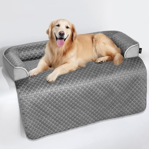 blunique XL Cooling Dog Bed – 45 x 37 inch Waterproof Couch Cover for Dogs Washable, Non-Slip Bottom Self Cooling Mat for Dogs, Durable & Non-Gel, Dog Couch Bed for Sofa Floor Car, Cooling Grey