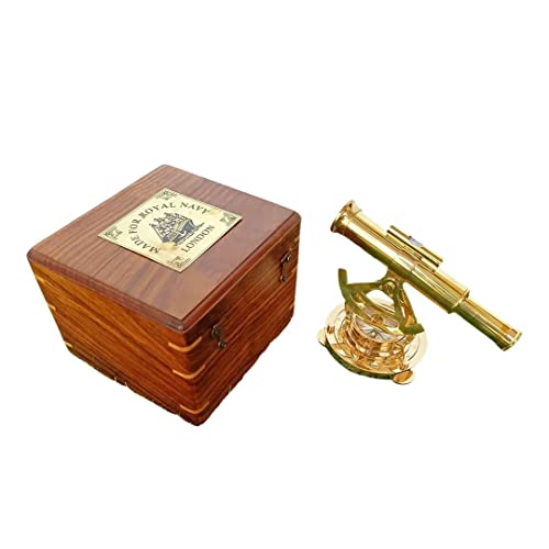 Brújula Náutica Alidada Base Telescopio con Caja de Madera Latón Brillante Decoración Marina – Regalo Único para Hombre - Hermoso Regalo Hecho a Mano miniatura 3