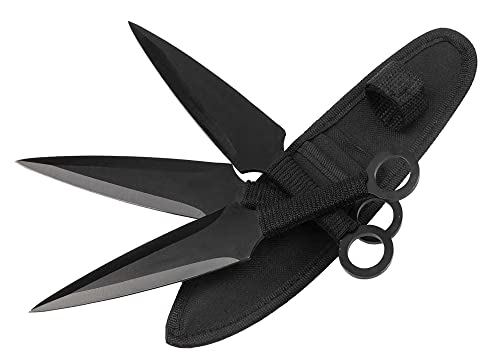 BSH Adventure Wurfmesser Set mit Holster aus Cordura - 3 Stück - Full Tang Glatter Klinge - Edelstahl 420 - Messergewicht 90 g - Gesamtlänge 23 cm