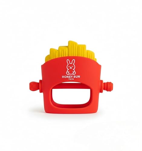 NomNom Fries - Juguete mordedor para bebé, seguro y certificado, diseñado por padres, sin BPA, silicona de grado alimenticio, manoplas de dentición