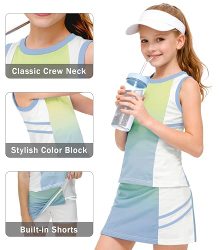 Image of AOBUTE Girls Tennis Golf Outfit Tank Top and Skirt with Shorts Set 4-12 Years