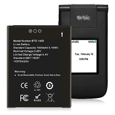 SHENMZ BTE1400 Battery, Higher Capacity 1600mAh Li-ion Replacement Battery for Verizon Orbic Journey V RC2200L 4G LTE Flip BTE-1400 Cover