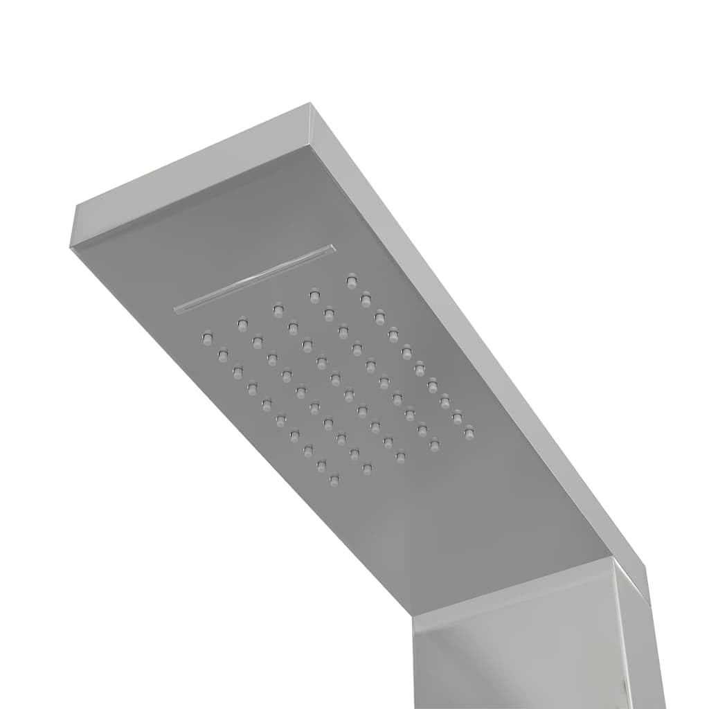 Sistema di pannelli doccia multifunzione in acciaio inox resistente con finitura spazzolata, design quadrato, quattro modalità: doccia a pioggia, doccia a cascata, cascata