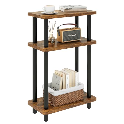 IBUYKE Mesa auxiliar estrecha, mesa auxiliar de 3 niveles con estante de almacenamiento negro, mesa pequeña delgada, 40 x 18 x 62,5 cm, mesita de noche delgada mesa de cabecera para sala de estar