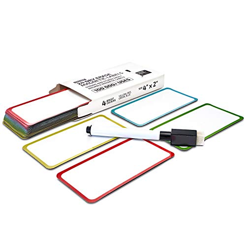 24 Magnetic Dry Erase Labels 4x2 inches by TeeChee + Dry Erase Marker