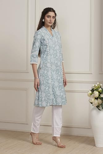 Image of Biba Printed Cotton Straight Casual Kurtas