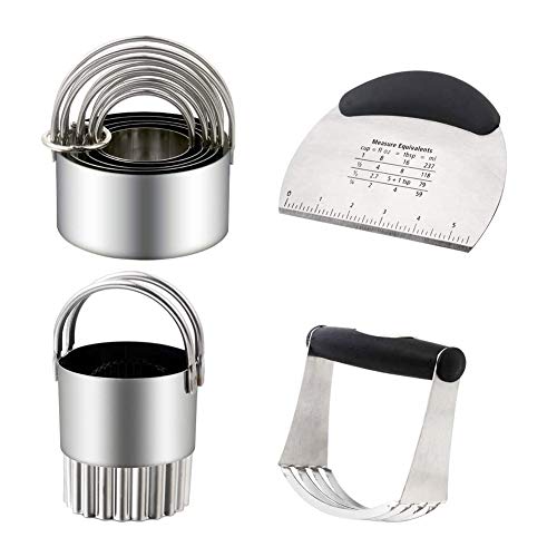 Autotipps Pastry Cutter Set Stainless Steel Pastry Scraper Dough Blender Biscuit Making Mold Mixer Whisk Professional Heavy Duty Baking Tool Set for Kitchen(4Pcs/Set)
