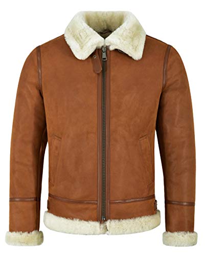  Smart Range Leather Giubbotto da uomo in vera pelle di montone 100% Bomber B3 Pilot RAF WW2 NV-65 (3XL, Tan/Whiskey)