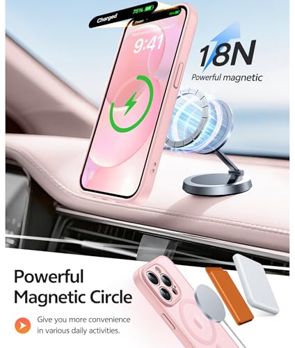 Image of FNTCASE for iPhone 13 Pro Case: Magnetic Translucent Matte Slim Cases with [Tempered Glass Screen Protector] [Full Camera Protection] Military Grade Shockproof Protective Phone Cover(Light Pink)
