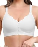 Jiuday Vorderverschluss BH Damen ohne Bügel Komfort Nahtloser Leicht Anzuziehen BHS für Still Ältere Menschen Bustier Gepolstert Stütz Seamless Soft Bralette (Weiß,XL)