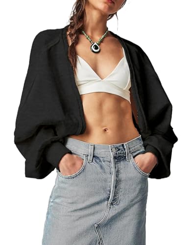 Image of Kedera Women's Cropped Sweatshirts Bolero Shrug Sweater Long Sleeve Open Front Cardigan Workout Jackets Y2K Gym Fall Top