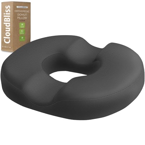 Image of CloudBliss Donut Pillow Stadium Seat Cushion for Tailbone Pain Relief and Hemorrhoids, Memory Foam Seat Chair Cushion, Portable Seat Cushions for Bleachers, Car, Home & Office
