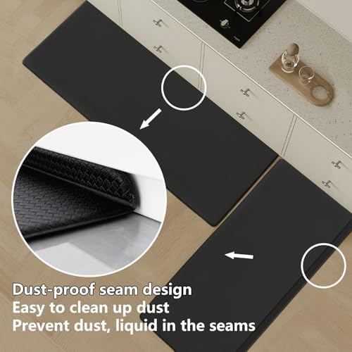 Kitchen Mat Set of 2 PCS, Non Slip Anti-Fatigue Cushioned Rugs for Kitchen Floor, Dust-Proof Memory Foam Runner Comfort Standing Mats for Office, Home (Black, 17