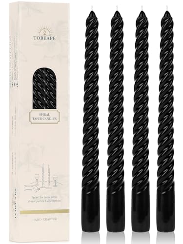 Tobeape 10 Black Spiral Taper Candle Sticks 4 Pack Unscented & Dripless