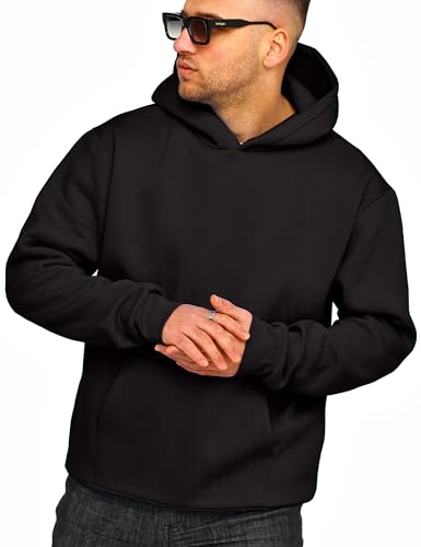 behype. Herren Oversize Hoodie Kapuzenpullover Einfarbig Basic Heavy Blank...