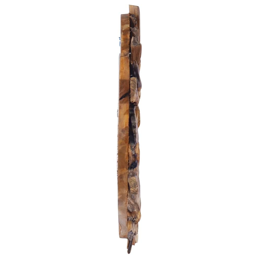 Wandspiegel 40 cm Rund aus Teakholz mit Blütenblatt-Rahmen, handgefertigt, mit Montagehaken für Flur Badezimmer Schlafzimmer, dekorativ und funktional für Schmink Kosmetik Rasur