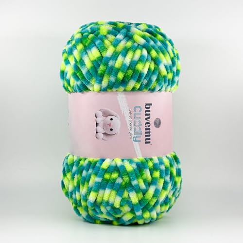 Image of Cuddly Velvet Chenille Yarn, Super Soft Fluffy Bulky for Knitting Crocheting Crafting Blanket Amigurumi, Durable for Shedding, 100 Gram (3.53 Ounces) 109 Yards (100 Meters) (Multi - Frog Pond)