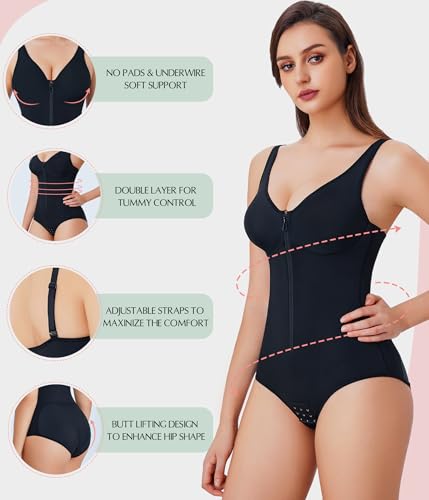 Meryosz Shapewear Bodysuit For Women Tummy Control Body Suits V Neck Zipper Waist Trainer Bodysuits Body Shaper Tops thumb #3