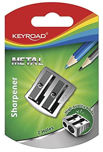 Keyroad Sacapuntas de Metal - Blíster Con 1 Metálico - Lápices de Hasta 11 mm - 2 Usos - Infantil Ergonómico