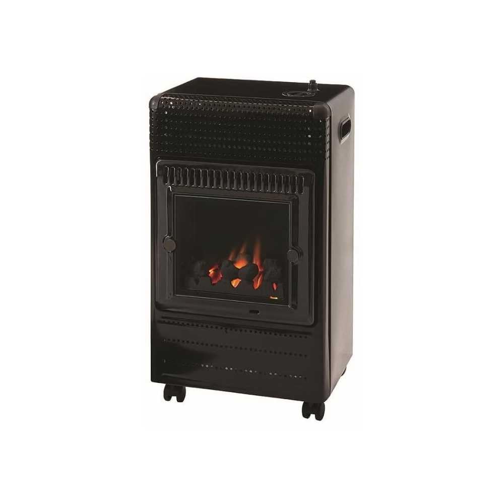 FAVEX - Poêle à gaz infrableu Ektor Fire - Chauffage d'appoint à gaz - Intérieur - Brûleur Inox Infrableu effet feu de cheminée - 3 Puissances de Chauffe - jusqu'à 35 m² - Noir